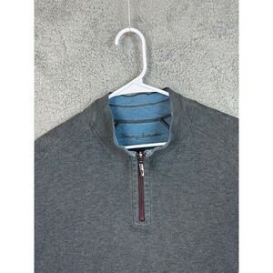 Tommy Bahama Sweater Mens XL Gray Knit 1/4 Zip Heavy Heather Relaxed Pullover